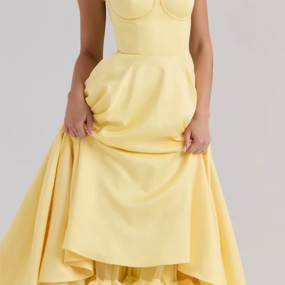 House of CB Mademoiselle Yellow Satin Tulle Midi Dress size M NWT - Picture 2 of 7
